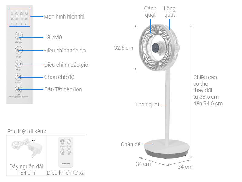 Quạt tuần hoàn Sharp 9 cánh PJ-CD404V-W 24W