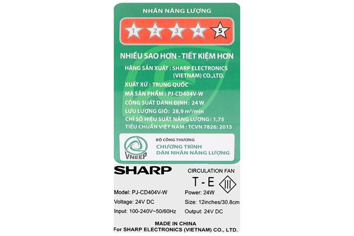 Quạt tuần hoàn Sharp 9 cánh PJ-CD404V-W 24W Màu Trắng