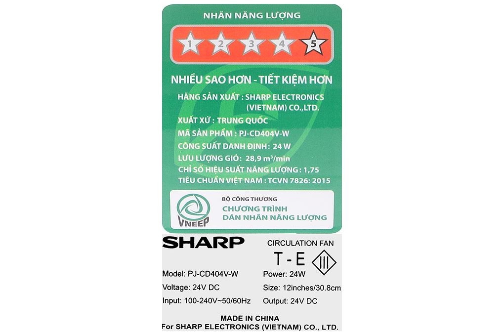 Quạt tuần hoàn Sharp 9 cánh PJ-CD404V-W 24W Màu Trắng