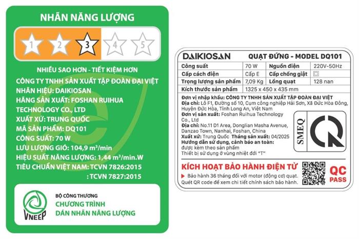 Quạt đứng Daikiosan 7 cánh DQ101 70W Màu Xám