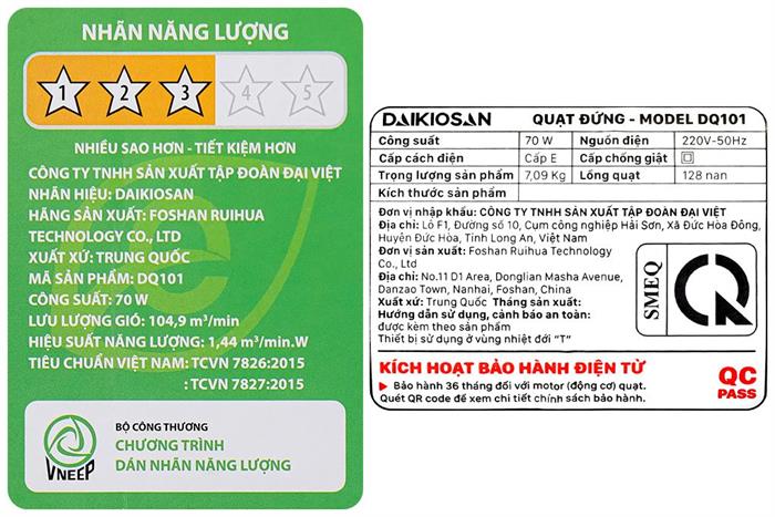 Quạt đứng Daikiosan 7 cánh DQ101 70W Màu Xám