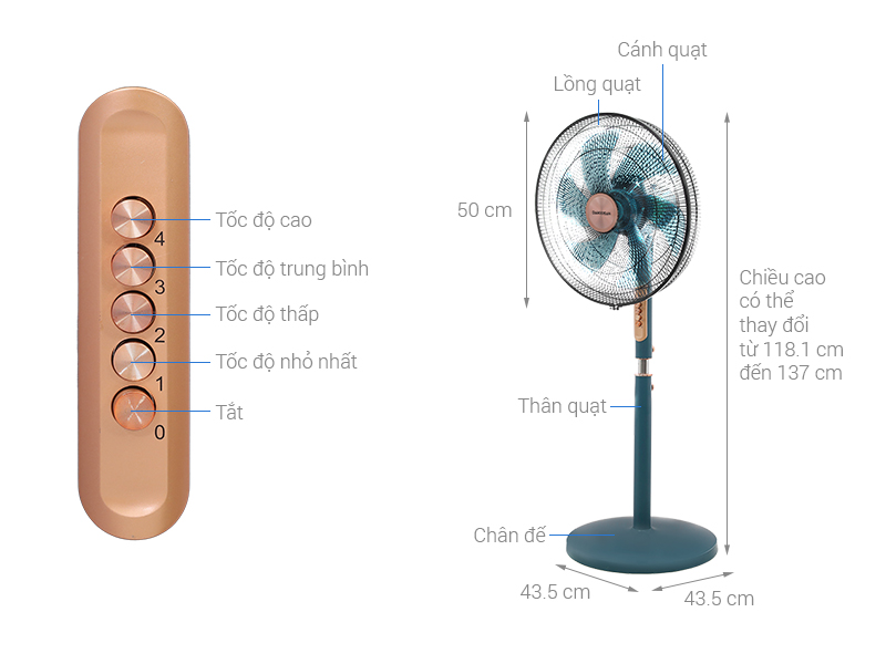 Quạt đứng Daikiosan 6 cánh DQ102 70W - Xanh lá