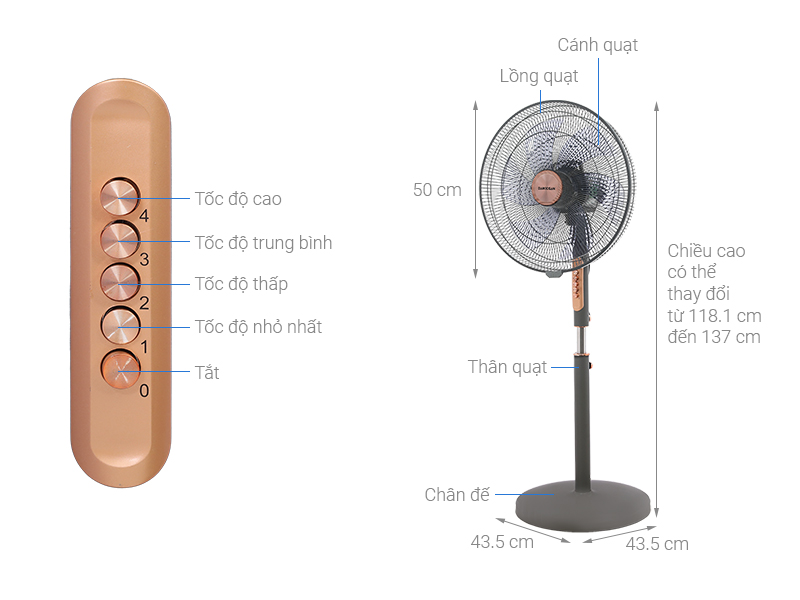 Quạt đứng Daikiosan 6 cánh DQ102 70W - Xám