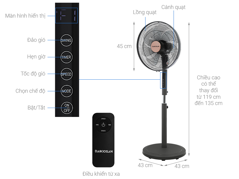 Quạt cây Daikiosan 7 cánh DQ103 80W