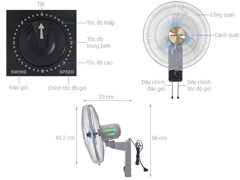 Quạt treo tường Daikiosan 6 cánh DQ120 55W