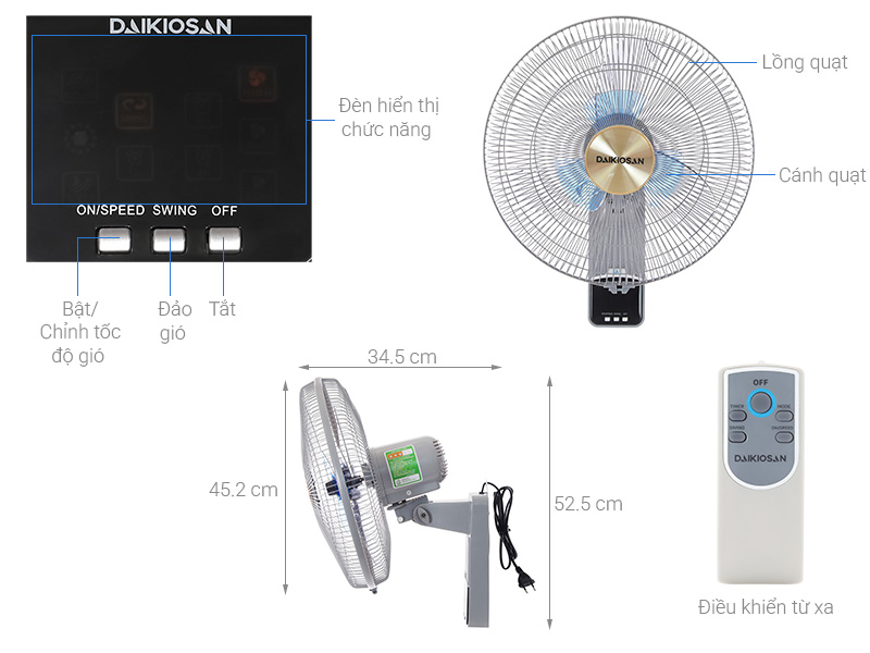 Quạt treo tường Daikiosan 6 cánh DQ121 55W