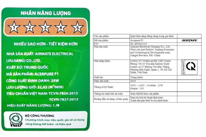 Quạt tuần hoàn Acerpure Cozy F1 3 cánh AF551-20W 25W Màu Trắng