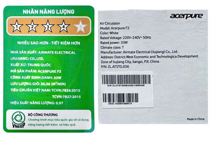 Quạt tuần hoàn Acerpure Cozy F2 3 cánh AF773-20W 33W Màu Trắng