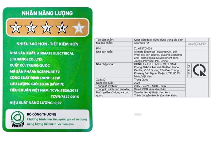 Quạt tuần hoàn Acerpure Cozy F2 3 cánh AF773-20P 33W Màu Hồng