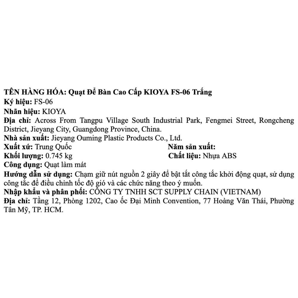 Quạt bàn KIOYA 7 cánh FS06 10W - Trắng Màu Trắng