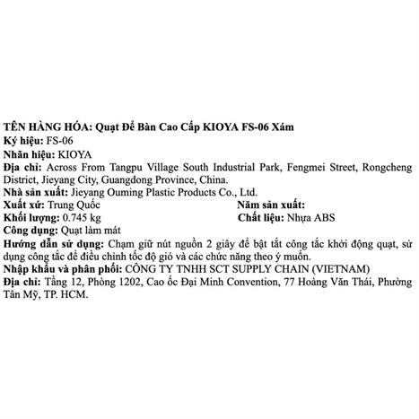 Quạt bàn KIOYA 7 cánh FS06 10W - Xám Màu Xám