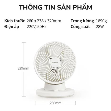 Quạt đứng Lock&Lock 3 cánh ENF156IVY 28W Màu Trắng Ghi
