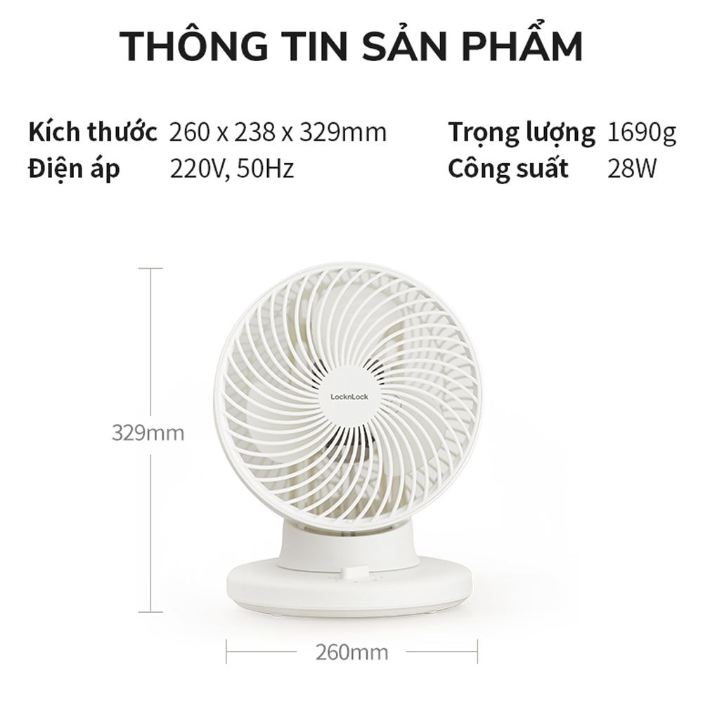 Quạt đứng Lock&Lock 3 cánh ENF156IVY 28W Màu Trắng Ghi