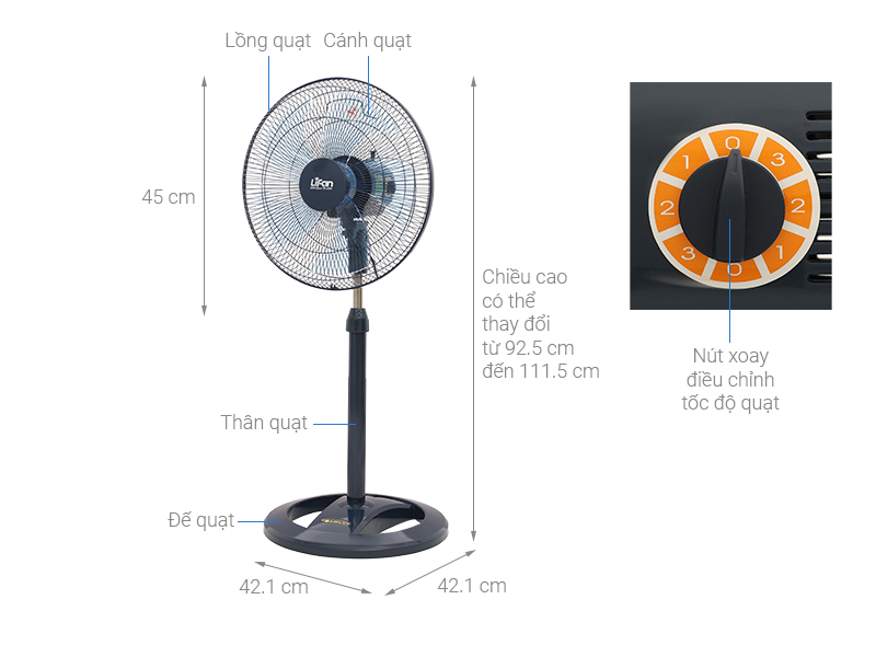 Quạt đứng Lifan 5 cánh Đ-616 45W - Xanh