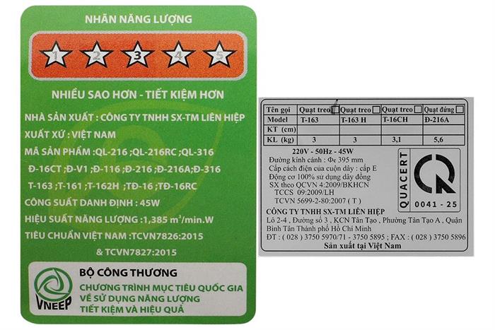 Quạt treo Lifan 3 cánh T-163 45W Màu Xanh mực