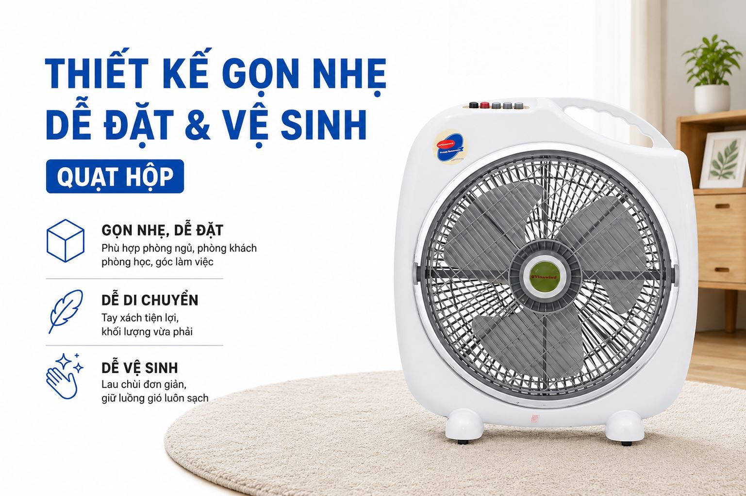 Quạt hộp Vinawind 3 cánh QH350-LP 45W Màu Ghi
