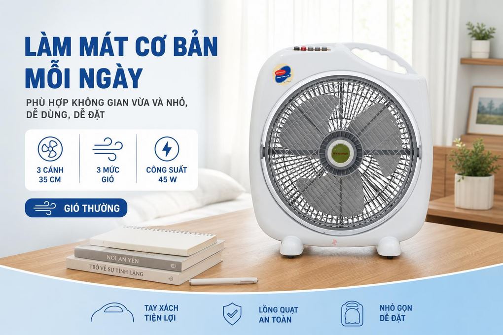 Quạt hộp Vinawind 3 cánh QH350-LP 45W Màu Ghi