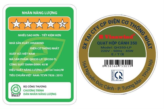 Quạt hộp Vinawind 3 cánh QH350-LP 45W Màu Ghi