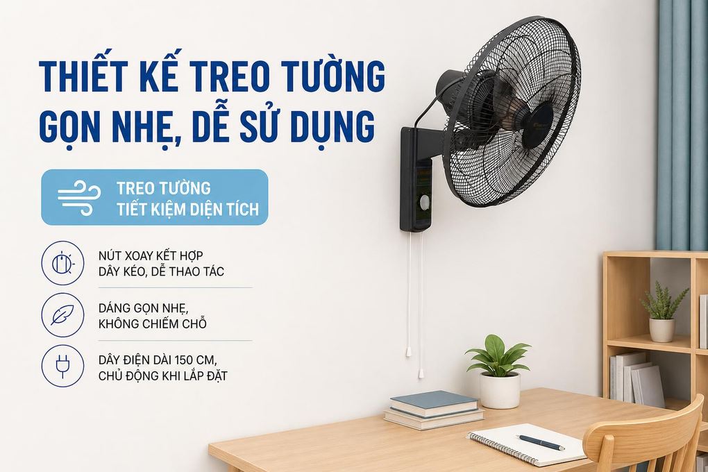 Quạt treo tường Vinawind 3 cánh QTT400-EĐ 50W Màu Ghi
