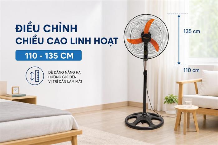 Quạt đứng Vinawind 3 cánh QĐ450-ĐM 50W Màu Đen