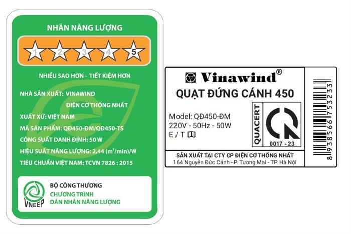 Quạt đứng Vinawind 3 cánh QĐ450-ĐM 50W Màu Đen