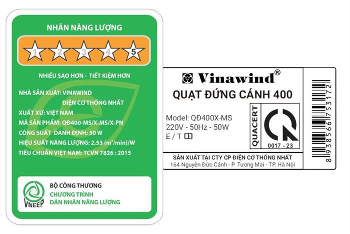 Quạt đứng Vinawind 3 cánh QĐ400X-MS 50W Màu Ghi