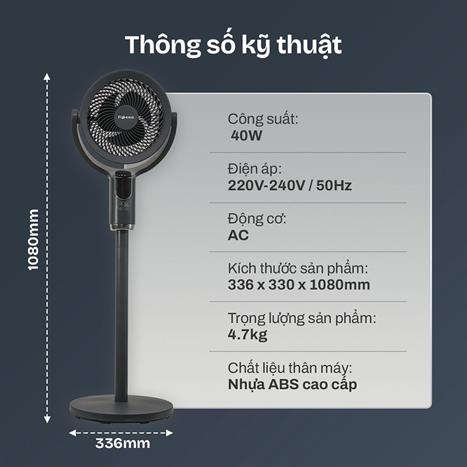 Quạt tuần hoàn FUJIHOME 3 cánh CFR04-VOICE 40W - Xám Màu Đen - Xám