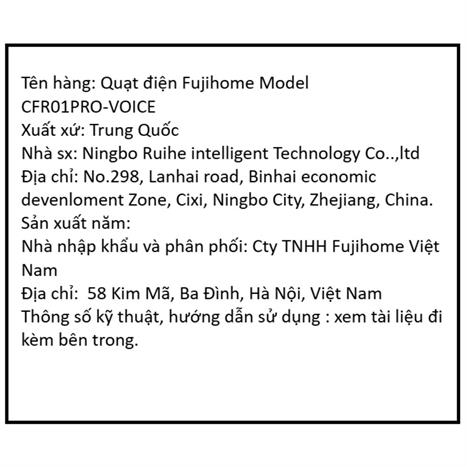 Quạt tuần hoàn FUJIHOME 3 cánh CFR01PRO-VOICE 40W - Trắng Màu Trắng