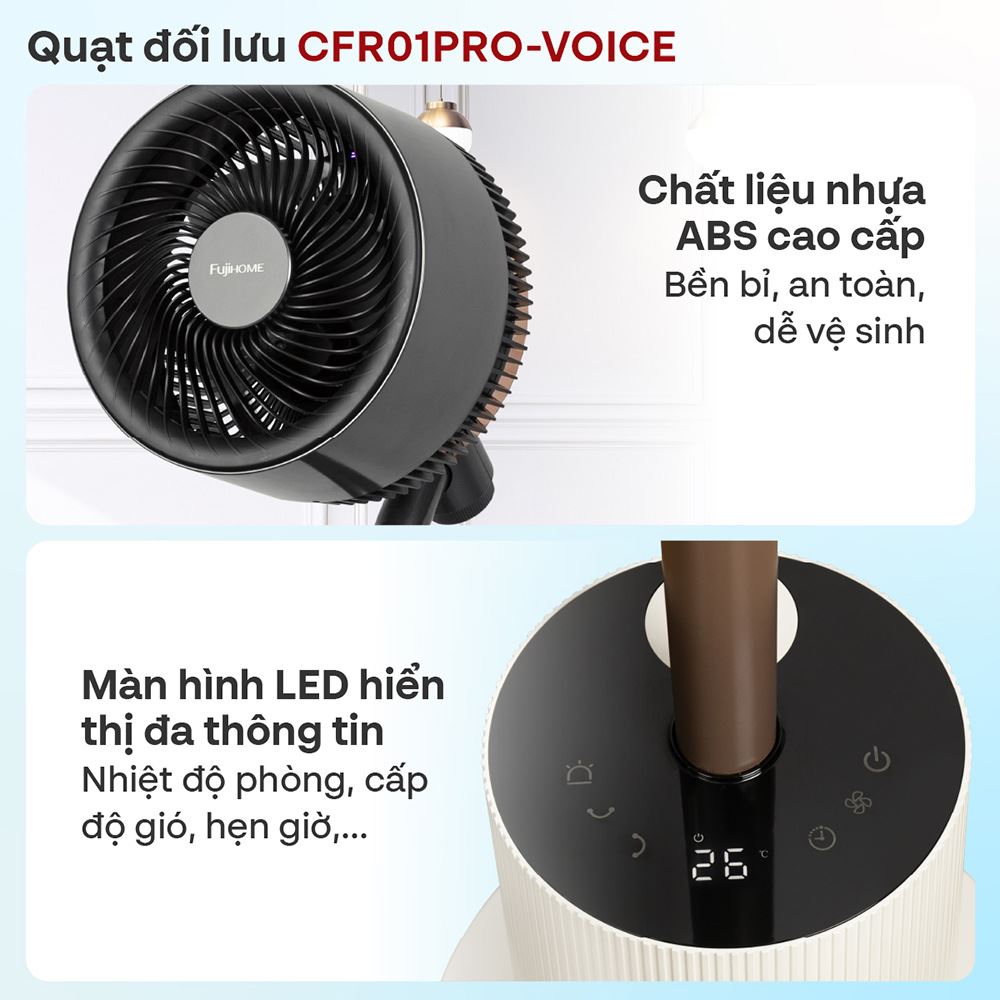 Quạt tuần hoàn FUJIHOME 3 cánh CFR01PRO-VOICE 40W - Trắng Màu Trắng