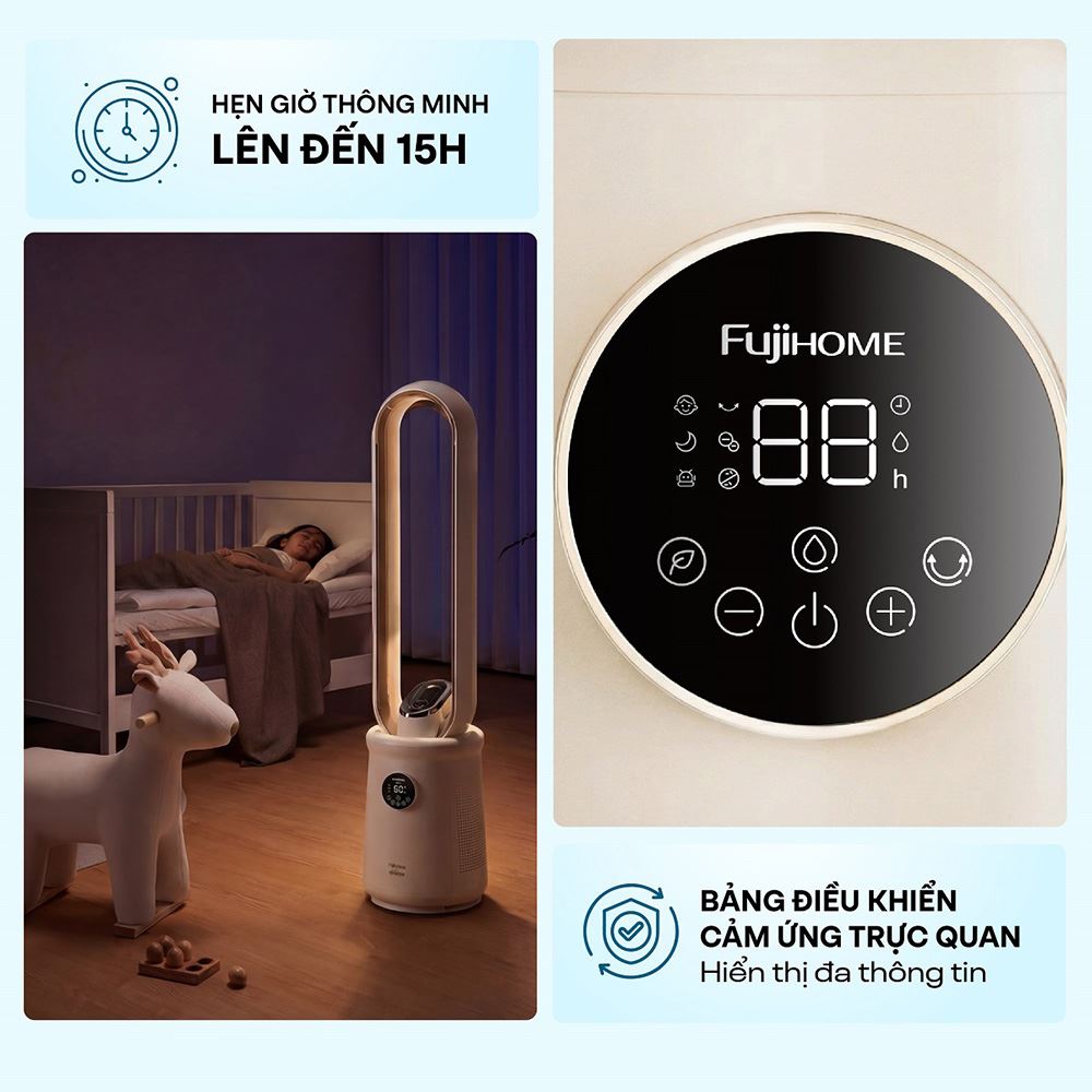 Quạt không cánh FUJIHOME BF15-HEPA-VOICE 50W Màu Trắng