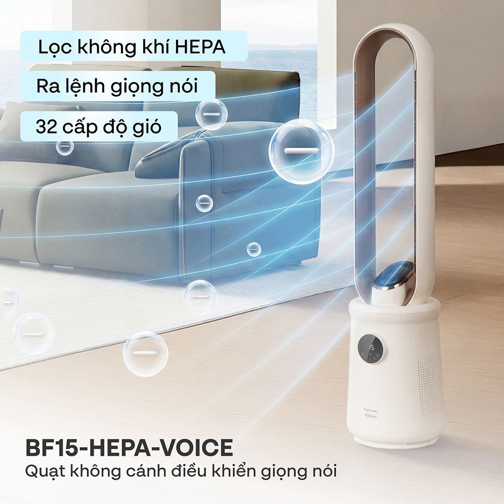 Quạt không cánh FUJIHOME BF15-HEPA-VOICE 50W Màu Trắng