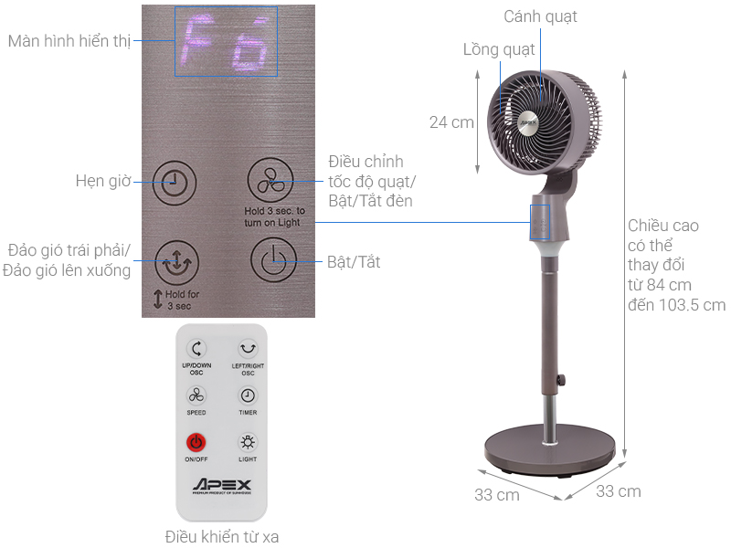 Quạt tuần hoàn Sunhouse Apex 3 cánh APF7321G 40W