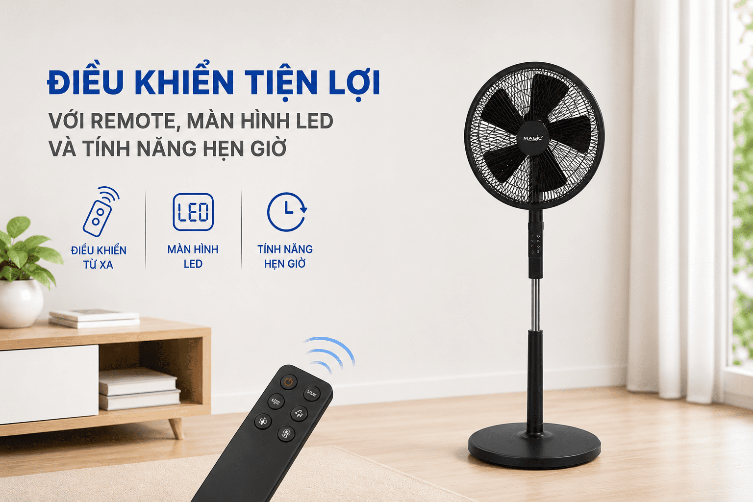 Quạt đứng Magic 5 cánh A-251 55W Màu Đen