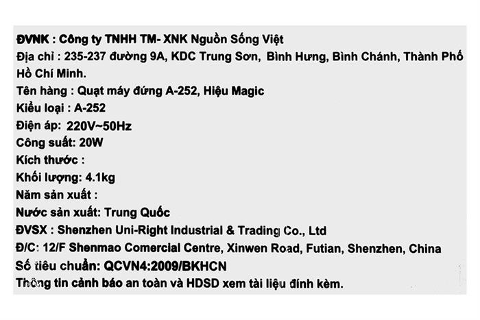 Quạt đứng Magic 7 cánh A-252 20W Màu Trắng