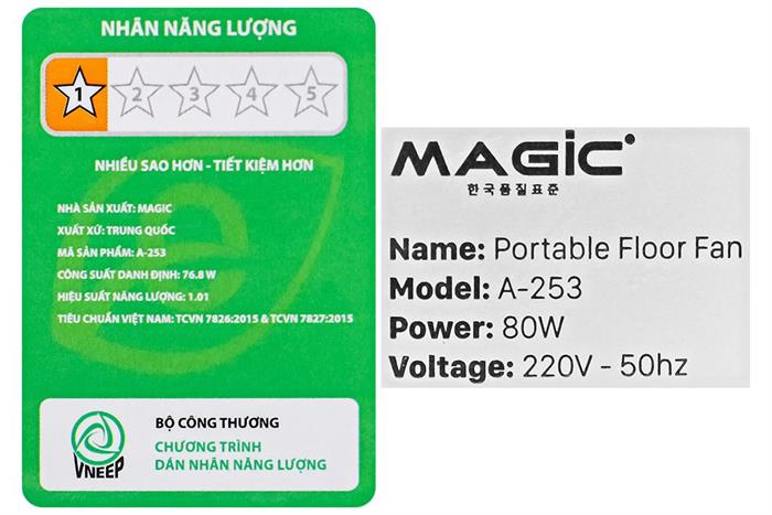 Quạt sàn Magic 5 cánh A-253 80W Màu Đen