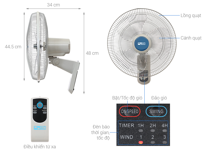 Quạt treo tường AC 3 cánh AWF04A163 55W