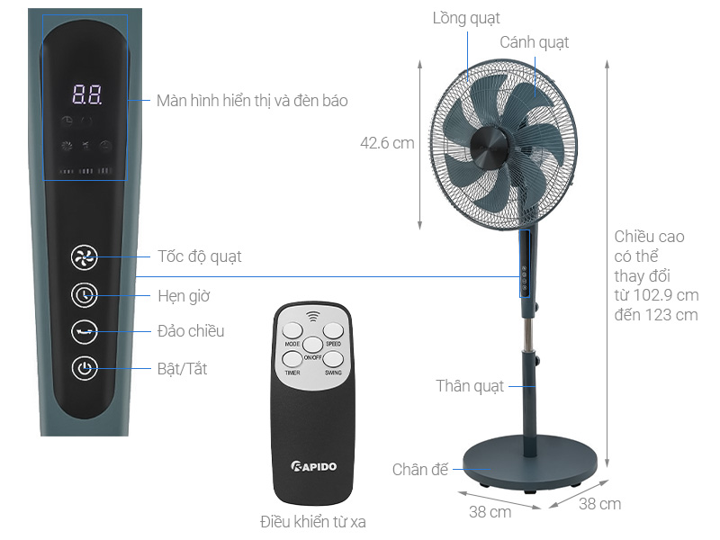 Quạt đứng Rapido 7 cánh RWF-45SGD 55W