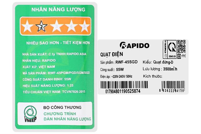 Quạt đứng Rapido 7 cánh RWF-45SGD 55W Màu Xanh