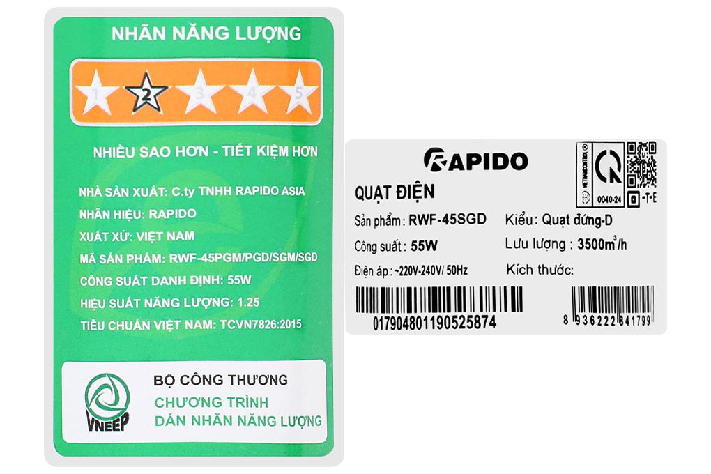 Quạt đứng Rapido 7 cánh RWF-45SGD 55W Màu Xanh
