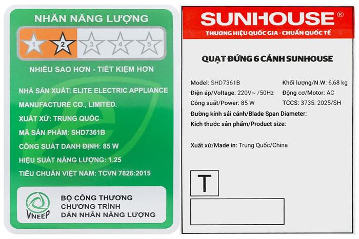 Quạt đứng Sunhouse 6 cánh SHD7361B 85W Màu Đen