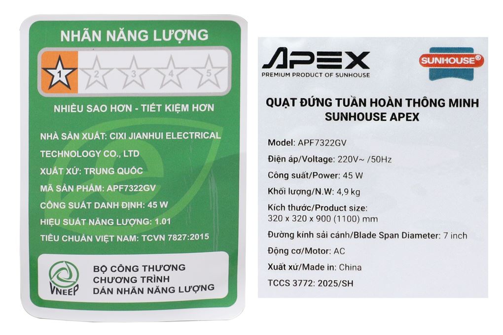 Quạt tuần hoàn Sunhouse Apex 3 cánh APF7322GV 45W Màu Ghi