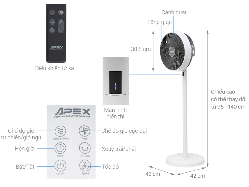 Quạt tuần hoàn Sunhouse Apex 7 cánh APF7348W 57W