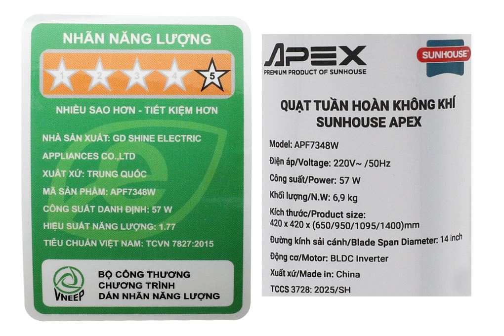 Quạt tuần hoàn Sunhouse Apex 7 cánh APF7348W 57W Màu Trắng