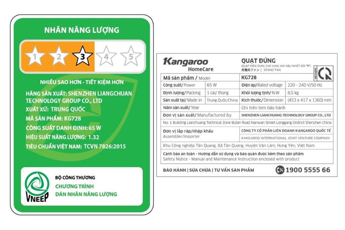 Quạt đứng Kangaroo 5 cánh KG728 65W Màu Trắng