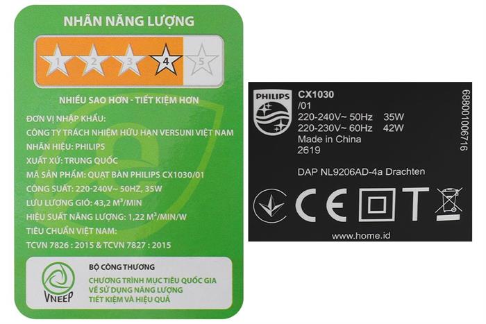 Quạt bàn Philips 5 cánh CX1030​/01 35W Màu Đen