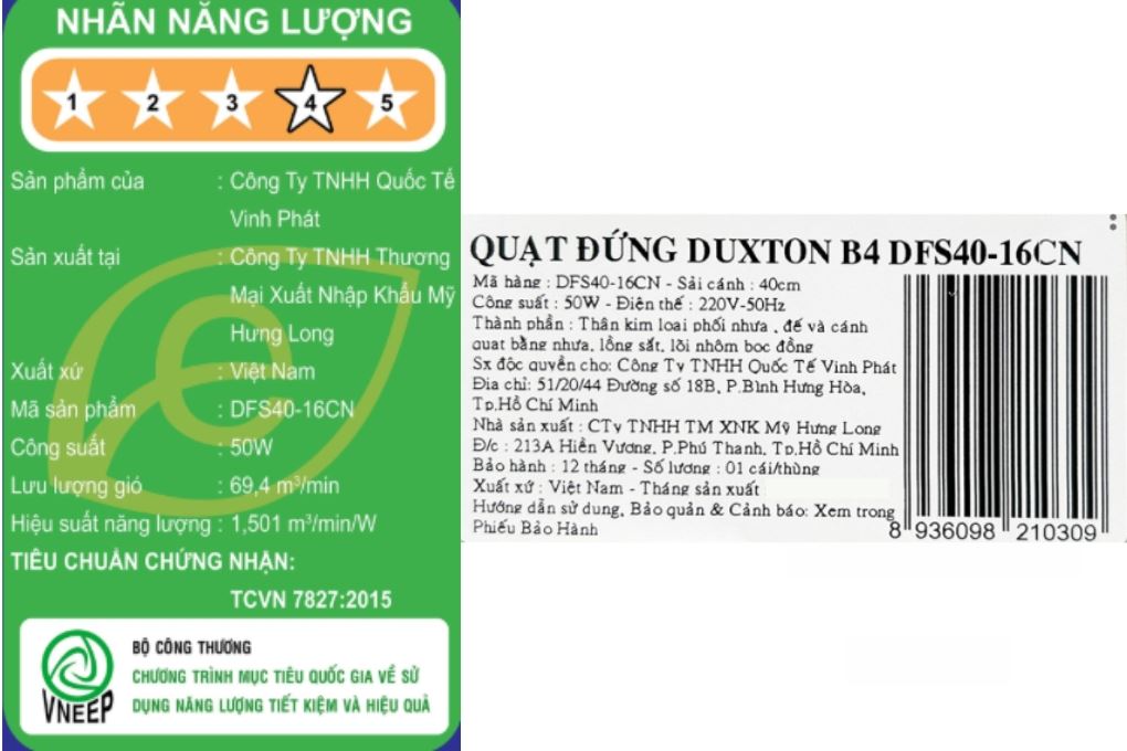 Quạt đứng Duxton B4 DFS40-16CN 50W Màu Đen - Cam