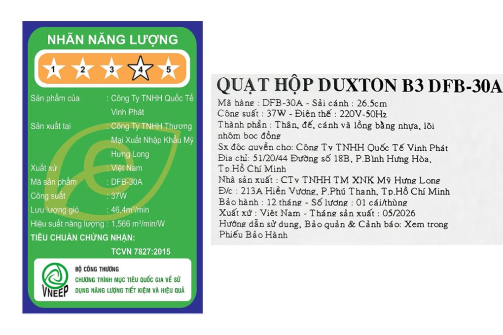 Quạt hộp Duxton B3 DFB-30A 37W Màu Trắng - Xám