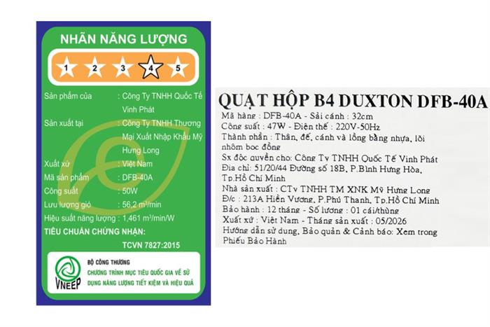 Quạt hộp Duxton B4 DFB-40A 50W Màu Trắng - Xám