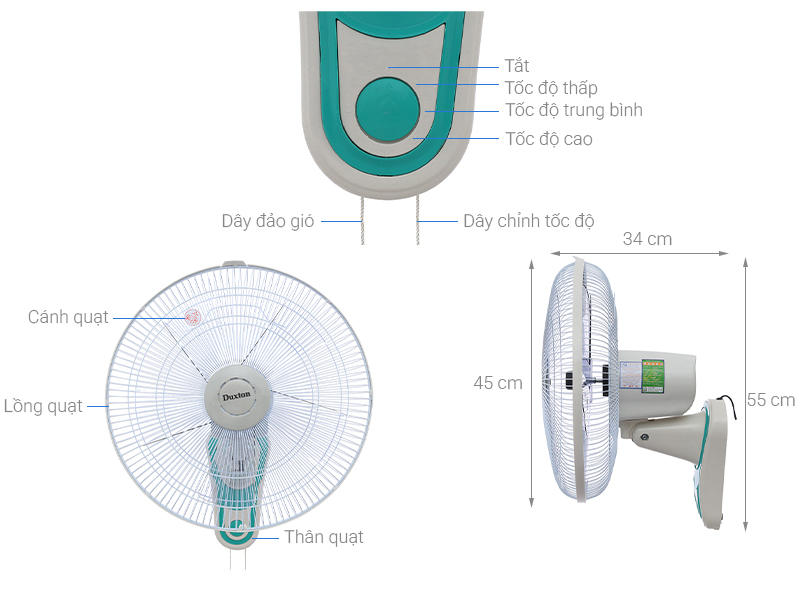 Quạt treo tường Duxton 5 cánh B4 DFW40-15VF 50W