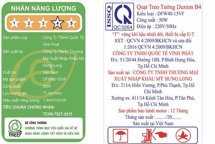 Quạt treo tường Duxton 5 cánh B4 DFW40-15VF 50W Màu Trắng - Xanh
